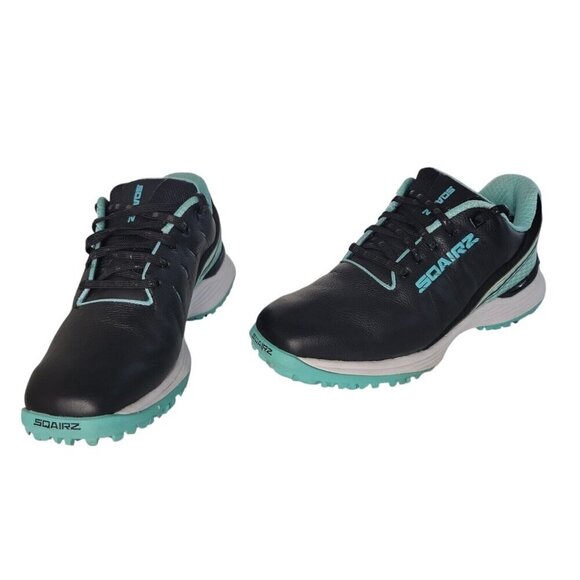 Sqairz Arrow Golf Shoes Womens Sz 7 Black Blue Waterproof Spikes Sneakers Preppy - Picture 1 of 14